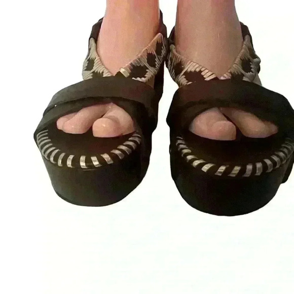 Free People Sedona Women’s Dark  Brown And Gold Woven Platform Sandals Size 9 - Picture 14 of 16